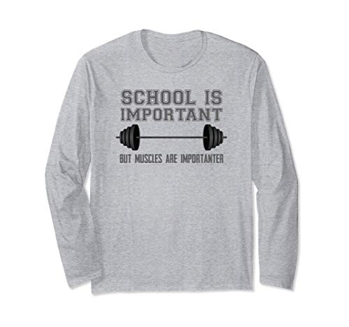 Workout Fitness Gifts - School is Important But Muscles Gym Manga Larga