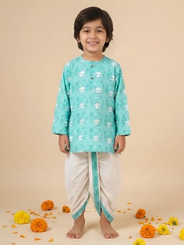 Image of POLKA TOTS Cotton Full Sleeve Printed Kurta Dhoti For Infant & Toddlers | Ethnic Wear For Festival & Wedding & Functions