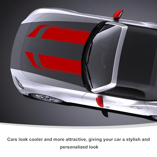 Image of Car Hood Decal Sticker, Automotive Side Body Stripe Graphics Racing Bumper Sticker, Universal Vehicle Skirt Roof Bonnet Vinyl Decal Exterior Decoration, Car Accessories (Red)
