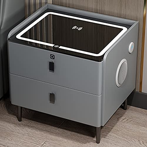 Table de chevet moderne gris clair pour une chambre connectée et épurée