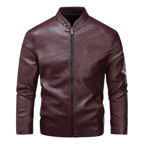 Generisch Chaqueta de cuero para hombre retro: chaqueta de moto chaqueta de piel sintética de gran tamaño con cremallera, chaqueta motero, corte ajustado, chaqueta bombardero, ligera, cortavientos
