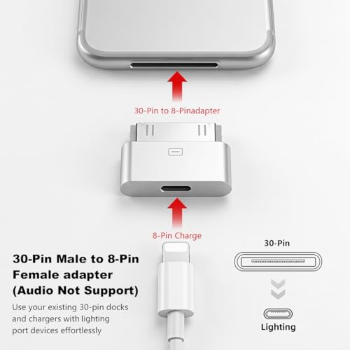 Image of Verilux 30-Pin to Lighting Adapter, 8-Pin Female to 30 Pin Male Dock Connector for iPhone Charging & Sync Support for iPhone 4 /4s /3G /3Gs, iPad 3 /2 /1, iPod Nano 5th /6th, iPod Touch 3rd /4th