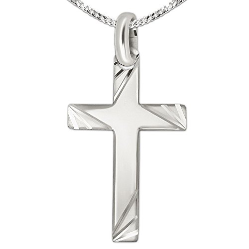 CLEVER SCHMUCK Ensemble grande croix en argent pour homme,35 mm,Poli brillant,Avec extrémités mates,Triple diamant,Avec chaîne gourmette de 50 cm de long, argenté, Pas de pierre précieuse Cover