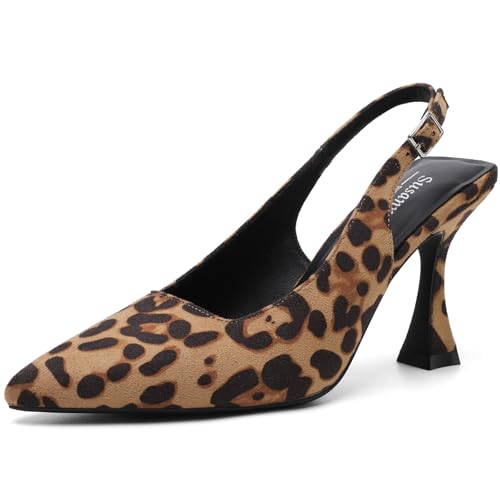 Image of Susanny Slingback Kitten Heels Elegant Dressy Pumps for Women Closed Pointy Toe Sexy Chunky High Heels Wedding Bride Prom Party Dress Shoes