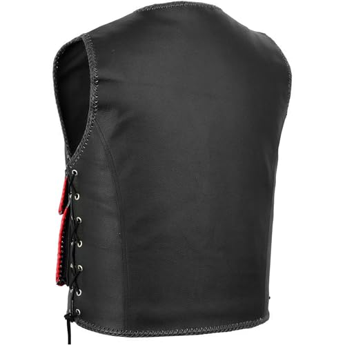 Leder Motorrad Kutte Karabiner Lederweste Bikerweste Motorradweste, L, Schwarz/Rot