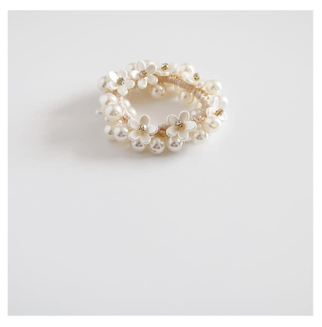 Scrunchies Per Capelli 3pcs Piccolo Fiore Testa Corda Braccialetto Capelli Anello Intrecciato Imitazione Perla Ragazza Copricapo Elastici Per Coda Di Cavallo