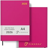 Pinnora Diary 2026 A4 Day Per Page, Deep Pink Year Planner Organiser 2026 Day Per Page, 2026 Planner, Home, School & Office, Hard Back 2026 Diaries, A5 & A4 2026 Diary in Day Per Page & Week To View