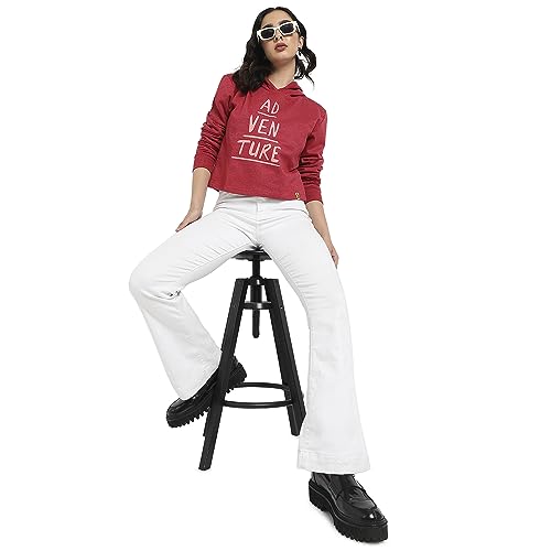 Image of PINACOLADA Women's Typographic Print Hoodie with Ribbed Hem for Casual Wear | Pull On Closure | Hooded Neck | Long Sleeve | Cotton Sweatshirt Crafted with Comfort Fit for Everyday Wear