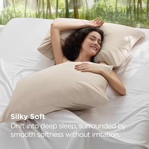 Image of Bedsure Zipper Pillow Cases Queen Size from Rayon Derived from Bamboo | Cooling Pillowcase for Hot Sleepers, Soft & PureWoven Pillow Covers, Gift, Beige, 20x30 Inches