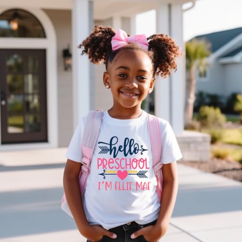 Hello Pre-K Back to School Outfits for Girls, Personalized Kindergarten Shirts for Toddler Girl, Cute First day of School Outfit, Second, Third, Fourth, Fifth Grade Clothes for Kids. ARROW3