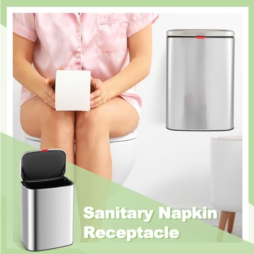 Image of Tioncy Sanitary Napkin Receptacle Wall Mounted Tampon Holder Feminine Hygiene Disposal Container with Removable Inner Bucket Stainless Steel Tampon Disposal Bin Trash Can for Bathroom Restroom Home