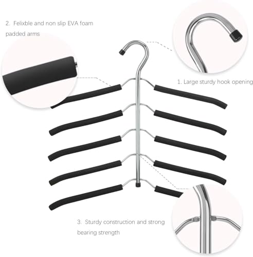 4 Pack Mehrlagiger Kleiderbügel，5 Bügel pro Aufhängung, mit Aufhänger platzsparend für Kleiderschrank,Oberbekleidung,platzsparend, rutschfest, Mehrfachbügel, schwarz