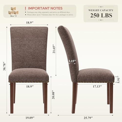 Image of COLAMY Upholstered Dining Chairs Set of 6, Parsons Nailhead Dining Room Kitchen Chairs with Wood Legs - Brown