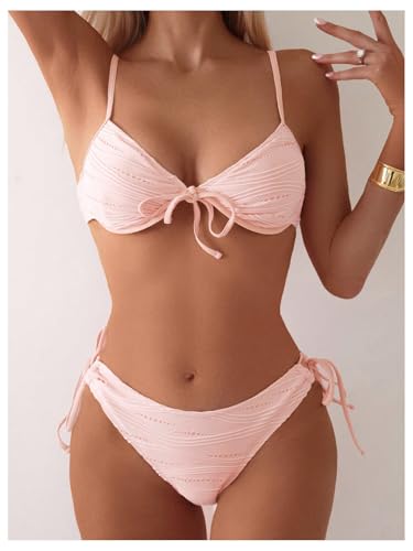 SweatyRocks Women's Bathing Suit Spaghetti Strap Tie Knot Bikini Set Underwire Swimsuits4