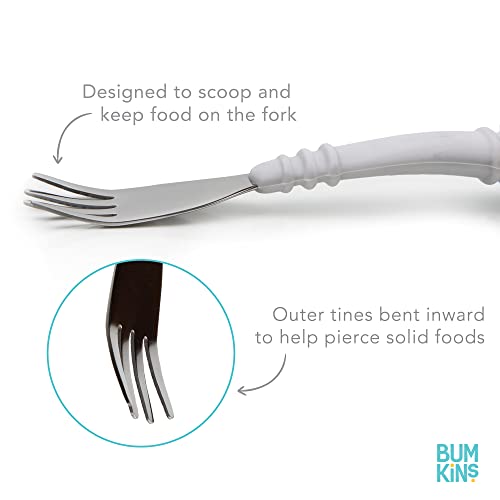 Bumkins Toddler Utensils, Kids Size Fork and Spoon Set, Silicone and Stainless-Steel Training Silverware, Angled Forks / Sporks for Self-Feeding, Children Hold Learning to Eat, 18 Mos Up, Dark Blue by Bumkins - Image 4