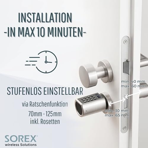 SOREX FLEX – Türschloss Digital mit deutschem Support! Zahlenschloss mit Code und RFID – Zylinder inkl. Markenbatterien | Keine Schlüssel nötig | Keyless Smart Lock | Elektronisches Schloss - 4