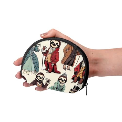Portable Coin Purse Aristocratic-Sloths Mini Zippered Money Pouch Card Holder3