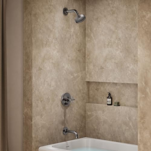 KOHLER T14421-3-TT Purist Rite-Temp Bath And Shower Trim Kit With Push-Button Diverter And Cross Handle 2.5 Gpm, Vibrant Titanium miniatura 2