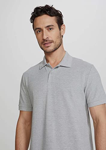 Camisa Básica Masculina Polo Piquet Regular Cinza Claro XG