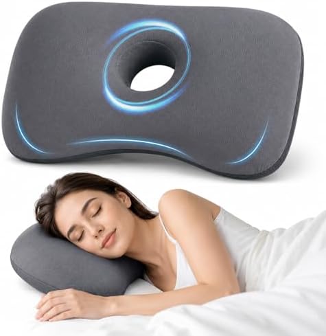 Piercing Pillow for Side Sleepers with Hole, Memory Foam Ear Pier...