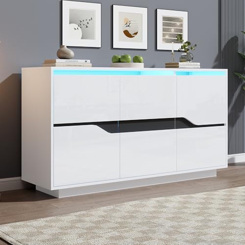 DACHETOU Aparador de salón Sideboards Cómoda, 70 x 140 cm, con 3 puertas, versátil y multifuncional, divisores ajustables, compartimentos sin tiradores, Blanco+Negro