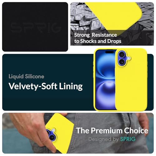 Image of SPRIG Compatible with iPhone 16 Premium SilkMag (Liquid Silicone Magnetic) Back Cover Drop Tested Shock Proof Mobile Case for Men, Women, Boys and Girls with Camera Protection (Shining Yellow)