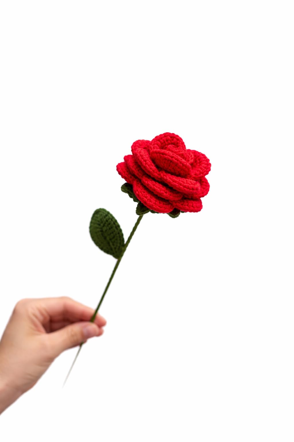 Handcrafted Crochet Red Rose Artificial Flower, Single Stem Home Decor, Handmade Knitted Floral Arrangement for Vase Decoration (Pack of 1)-image-45