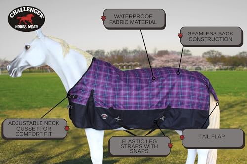 Image of Challenger 1200D Turnout Waterproof Rain Light-Weight Sheet Plaid Horse Blanket 3EE08G