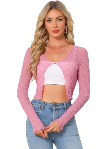 Image of Allegra K Bolero Shrug for Women's Sheer Mesh Tie Front Textured Crop Shrug for Evening Dresses