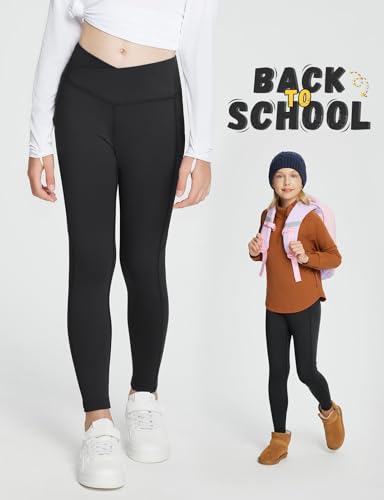 Baleaf BALEAFBFY054AGBB08D0104 Girls Fleece Lined Leggings Athletic Yoga Pants Thermal Dance Tights Pockets Winter Running Black M thumb #3