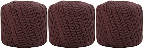 Image of ThreadArt 100% Cotton Crochet Thread Size 3, 3 Ball Pack, Chocolate Brown | Soft pure cotton crochet thread for lace, doilies, amigurumi and crafts. Smooth finish with crisp stitch definition.