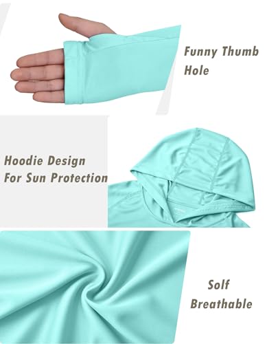Image of Boys Grils Long Sleeve Sun Shirts UPF50+ Hoodie Thumbhole Rash Guard Quick Dry Atheltic Hiking Workout Water Playing