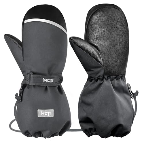 Image of MCTi Kids Mittens Waterproof Winter Ski Warm Sherpa Lined Long Cuff with String