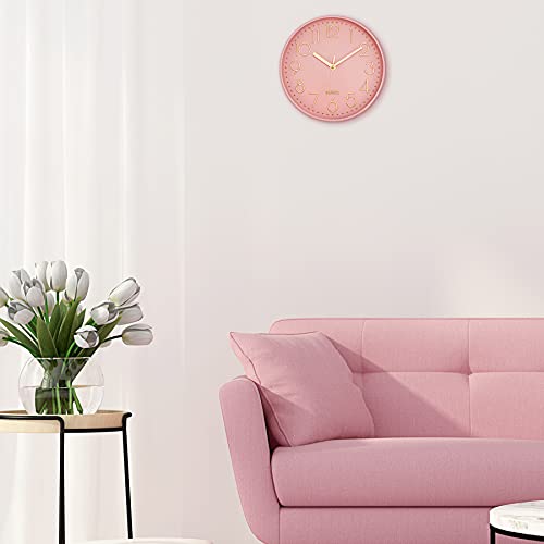 Lumuasky Pink Wall Clock Modern Battery Operated Analog Small Cute Silent Non-Ticking Decorative Clock For School Office Classroom Bedroom Kitchen Living Room Nursery Decor (10 Inch) #TOP5