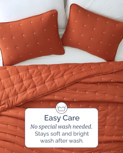 Image of Quilts Queen Size - Bedspread for Queen Size - Lightweight Comforter Set - Quilt Bedding Set for All-Seasons - Soft, Breathable & Comfy - Summer Coverlet with 2 Pillow Shams - 90 inch x 96 inch, Terracotta
