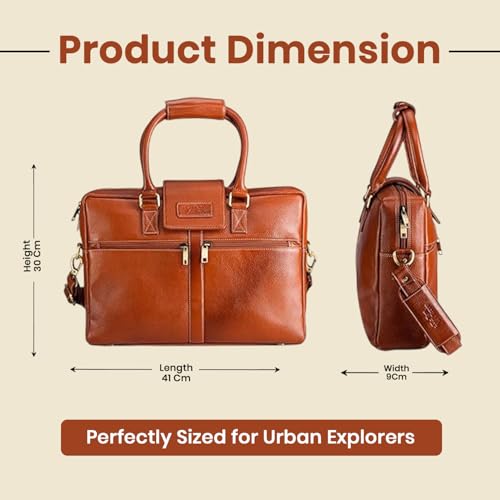 Image of Full Grain Genuine Leather Laptop Bag, with 15.6 inch Padded Laptop Compartment and Adjustable Shoulder Strap