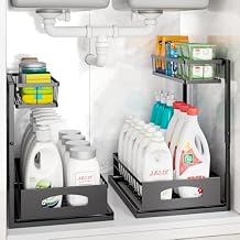 Under Sink Organizer , 2 Pack Height Adjustable Cabinet Organizer with Slide Out Drawer, Pull Out Under Sink Storage, Multi-Purpose 2 Tier Sink Shelves for Kitchen Bathroom Pantry Black USO1-3