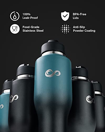 Inspi 40Oz Insulated Water Bottle, Stainless Steel Water Flask Tumbler With 2 Lids & Stickers, Double Wall Tavel Flask Fits In Any Car Cup Holders, Keep Cold For 24 Hrs, Hot For 12 Hrs (Indigo/Black) #TOP3