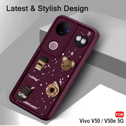 Image of TheGiftKart Back Cover Case for Vivo V50 / V50e / V50 5G Elite Edition /iQOO Z10R / Vivo T4R 5G | Cute Fun Cartoon 3D Bear Coffee Case | Full Camera Protection | Shockproof Cover (Silicone, Rose Red)