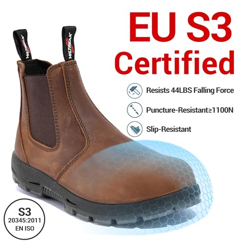 Image of Composite Toe Chelsea Work Boots for Men and Women, S3 Certified Waterproof Safety Boots, Kevlar Puncture-Resistant Midsole, Slip-Resistant Work Shoes for Construction, Roofing, Warehouse & Industrial Work