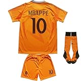 ORGBRAIN 2024/2025 Madrid Away #10 New Football Soccer Kids Jersey Shorts Socks Set Youth Sizes (Orange, 16)