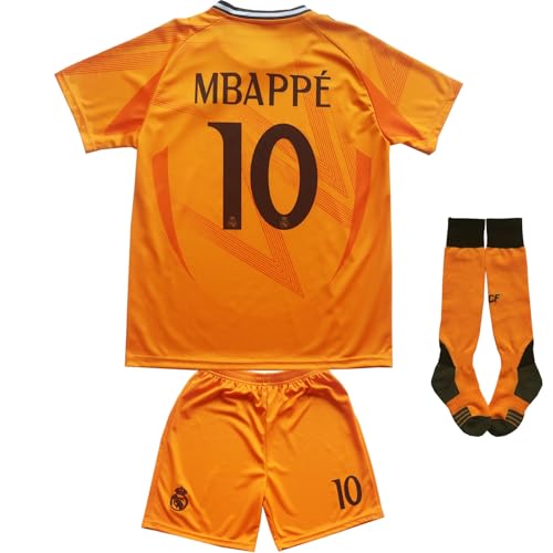 ORGBRAIN 2024/2025 Madrid Away #10 New Football Soccer Kids Jersey Shorts Socks Set Youth Sizes (Orange, 16)