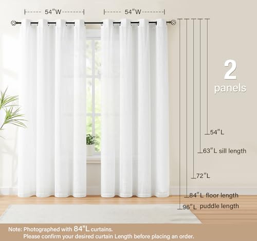Image of Treatmentex White Sheer Curtains for Living Room 84 inches Long Linen Textured Light Filtering Basic White Semi Sheer Window Curtain Set for Bedroom Office Wrinkle Free 54 inchw 2 Panels Grommet Top