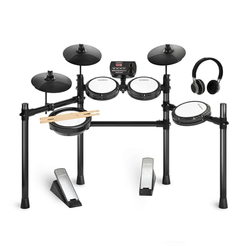 MOSEN Electric Drum Set with 4 Quiet Mesh Drum Pads, Cymbals, Sticks, Headphones, USB MIDI, Kick Pedal, 195+ Sounds and 25 Drum Kits for Beginner MED-X3