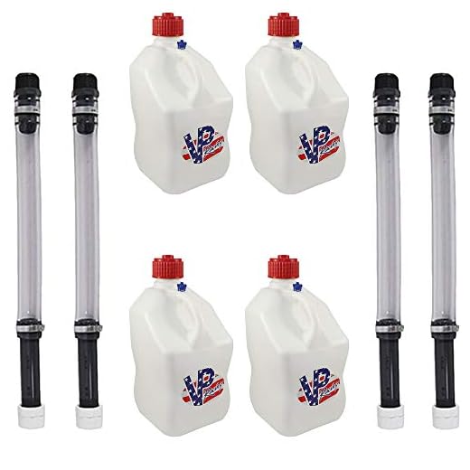 VP Racing Fuels 5 Gallon Square Motorsport Patriotic Racing Utility Container with Deluxe Filler Hose (4 Pack)