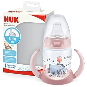 NUK First Choice+ Trinklernflasche | 6–18 Monate | 150 ml | Temperature Control Anzeige | Anti-Colic-Ventil | auslaufsichere Trinkschnabel | Ergonomische Griffe | BPA-frei | Disney Winnie Puuh rosa