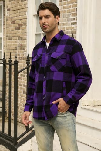 Image of Cromoncent Mens Boys Thick Flannel Shirt Long Sleeve Shirt Jacket Casual Button Down Multi Pockets Shacket