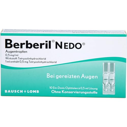 Berberil N EDO - Augentropfen bei gereizten und geröteten Augen - Augentropfen gegen rote Augen - abschwellende Wirkung - ohne Konservierungsstoffe - Einzeldosen (10 x 0,5 ml)