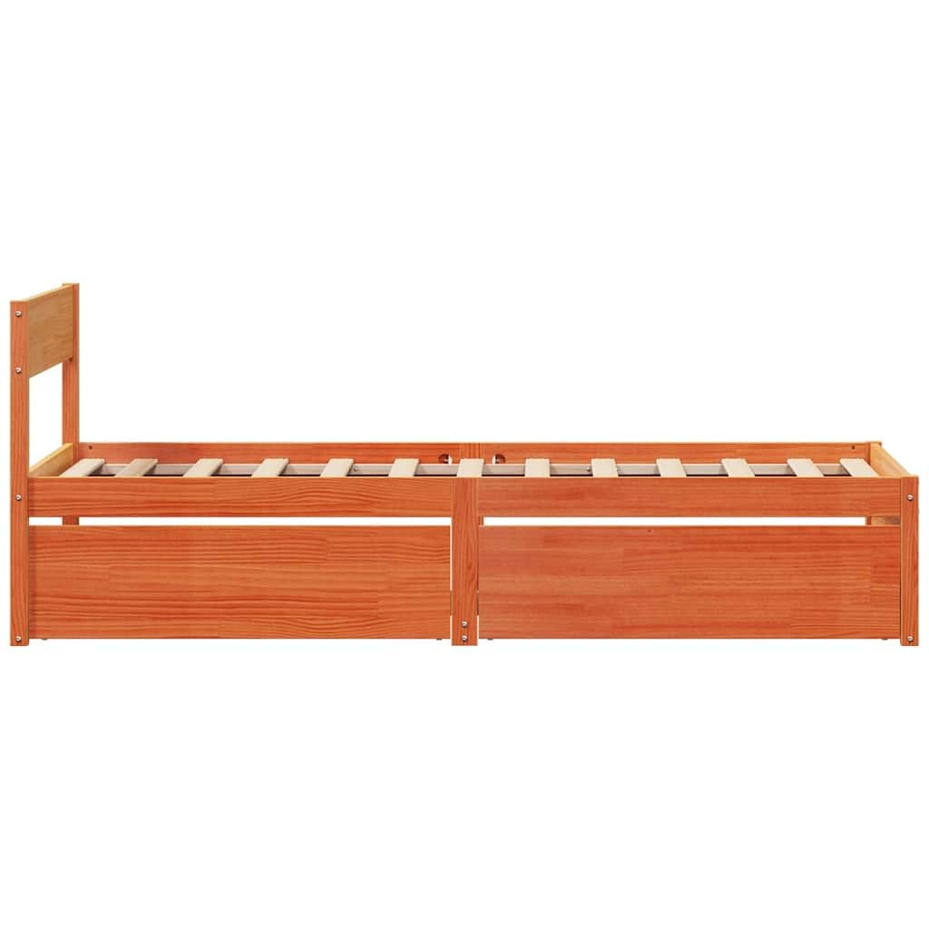 vidaXL Giroletto Cassetti Marrone Cera 90x190cm Legno Massello di Pino, Telaio Letto, Base Letto, Letto in Legno, Struttura Letto, Letto