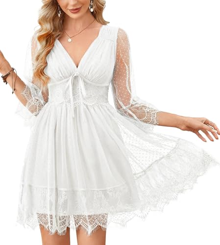 Florboom Women's Wedding Guest Mini Dress Summer Deep V Neck